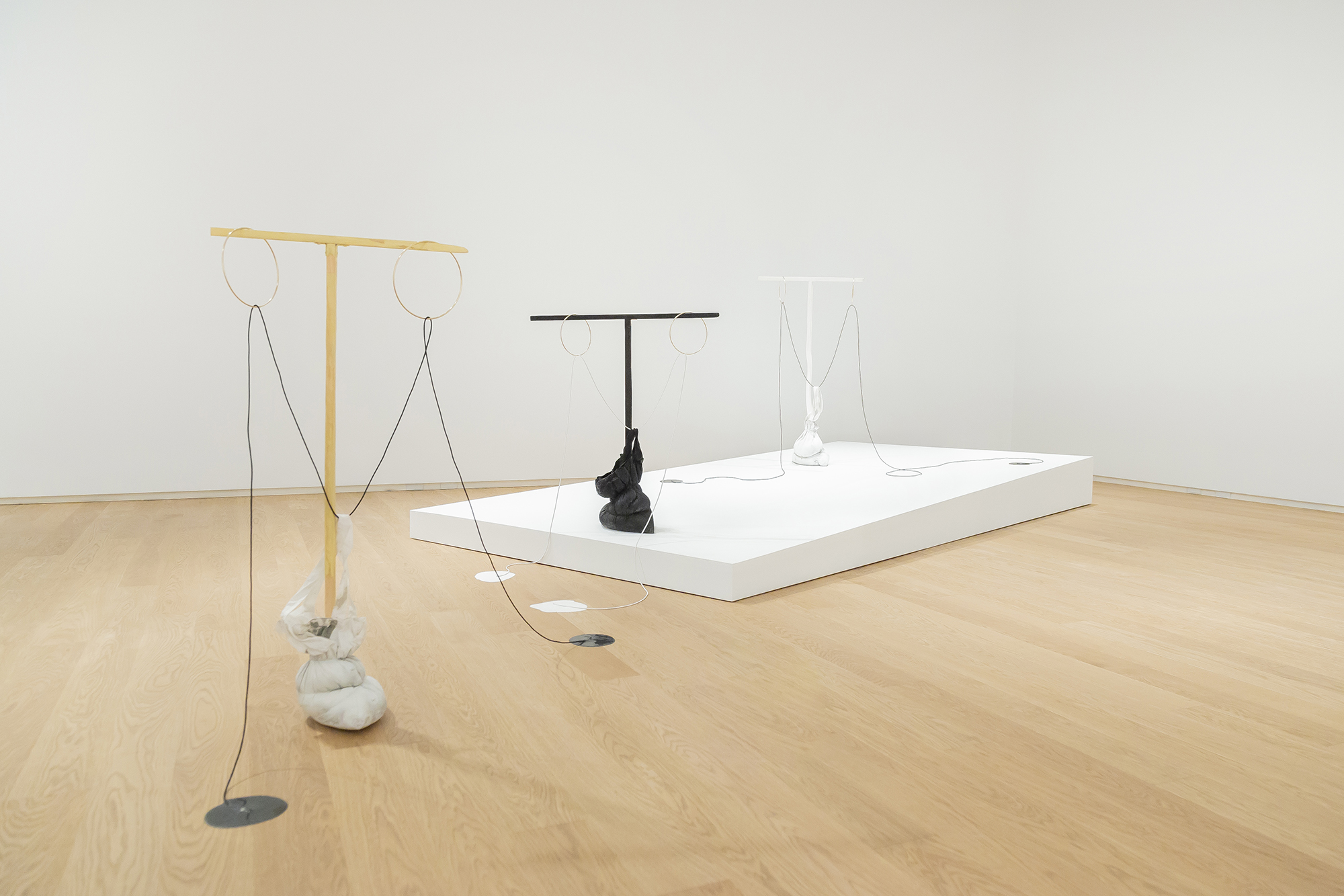 Walter Scott, left to right: Nadia; Tonight, Today; Benevolent Replies, all works 2018. Installation view, Walter Scott: Betazoid in a Fog, Remai Modern, 2018.  Photo: Carrie Shaw.