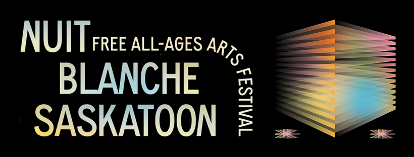 Nuit Blanche Saskatoon wordmark. "Free all-ages arts festival"